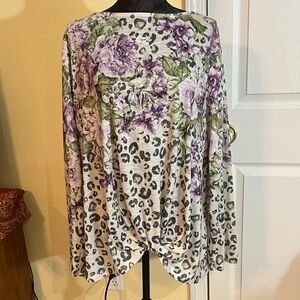 Time and Tru Purple Floral and Leopard Print Blouse